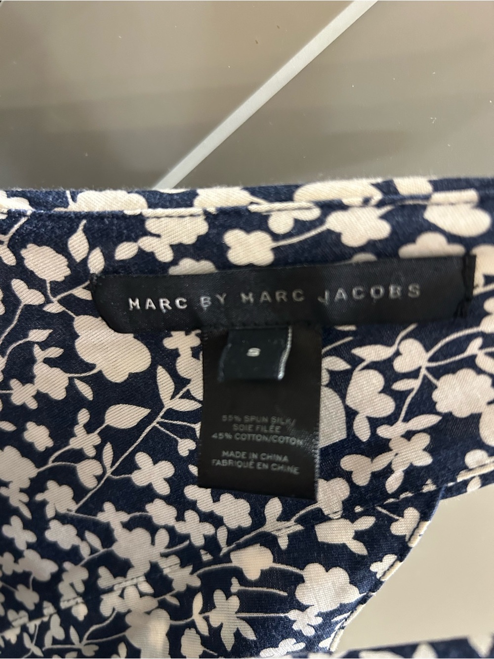 💙 Marc by Marc Jacobs Navy and White Floral Silk & Cotton Blend Knit Midi Dress - Picture 6 of 9